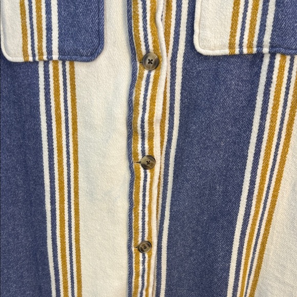 Aerie Oversized Heavy Flannel Striped Shirt Jacket Cream Blue Mustard Small - Picture 5 of 16